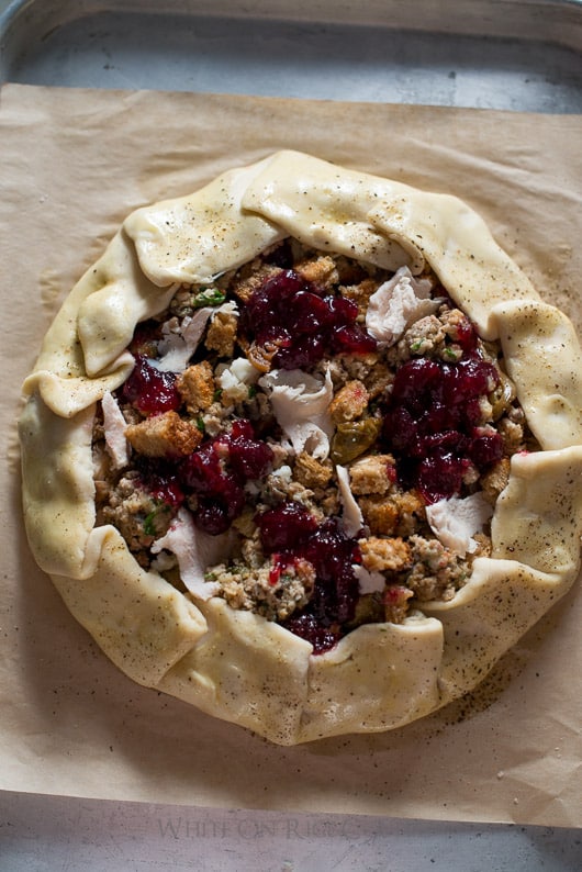 Tired of Leftover turkey sandwiches? Try Thanksgiving Leftovers Galette Recipe or Leftover Thanksgiving Galette is the answer - @whiteonrice