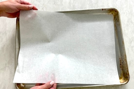 Lining Parchment on baking sheet pan