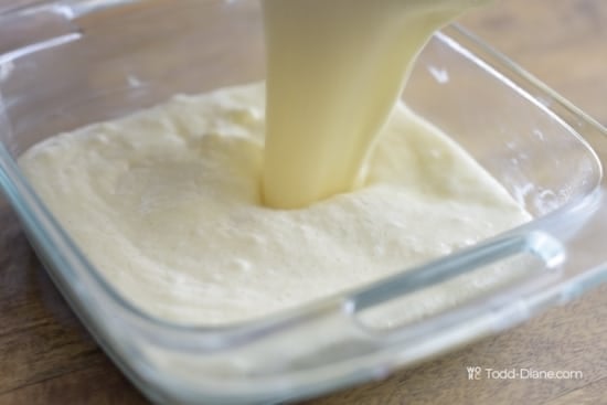 Pouring into baking dish
