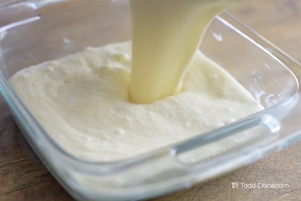 Pouring into baking dish