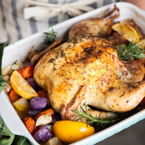 Lemon Roasted Chicken Recipe with Rosemary Herbs | White On Rice