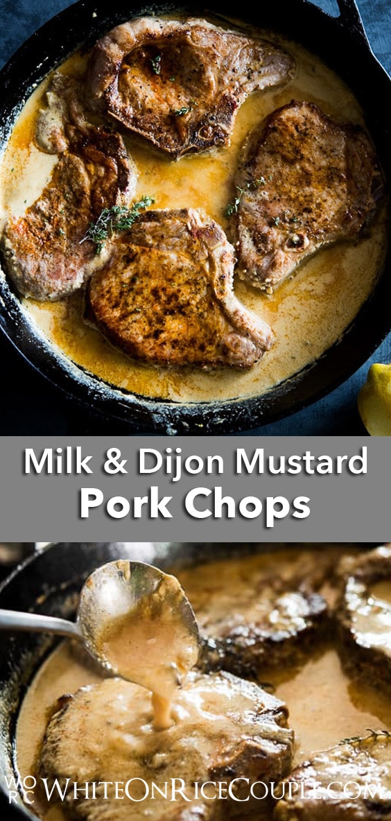Juicy Tender Pork Chops in Milk and Dijon Mustard Sauce. Pork chops never tasted this good. | @whiteonrice