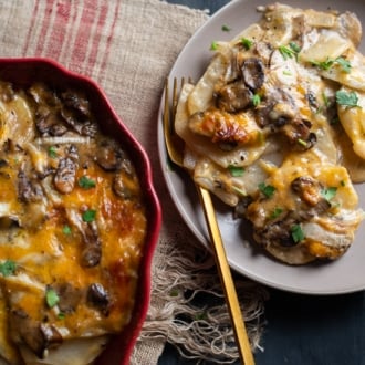 Mushroom Gravy Scalloped Potatoes Recipe | @whiteonrice