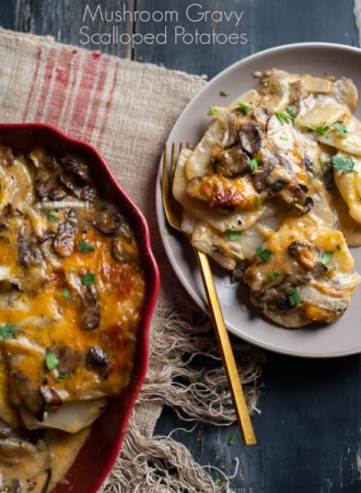 Mushroom Gravy Scalloped Potatoes Recipe | @whiteonrice