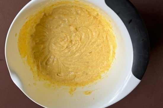 Bananas and eggs creamed into the butter mix