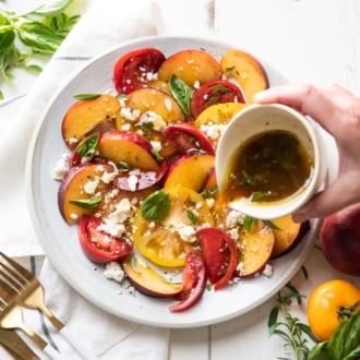 peach heirloom tomato salad with dressing