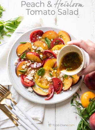 peach heirloom tomato salad with dressing
