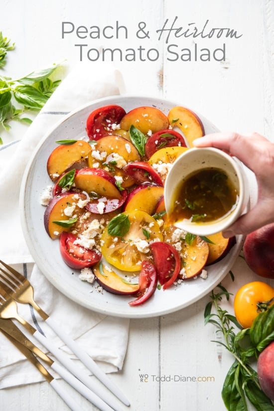 peach heirloom tomato salad with dressing 