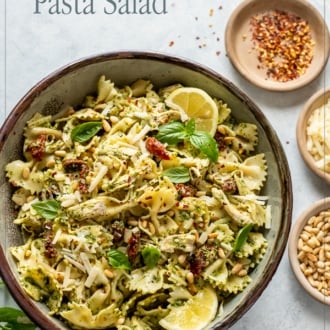 Easy Pesto chicken pasta salad recipe| whiteonricecouple.com