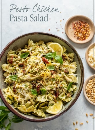 Easy Pesto chicken pasta salad recipe| whiteonricecouple.com
