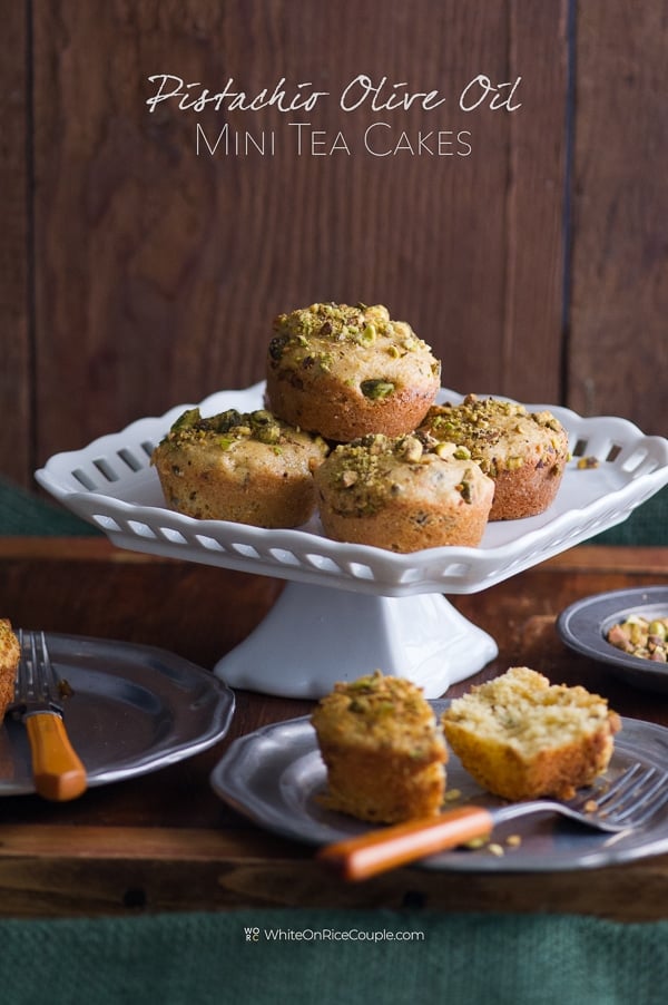 Pistachio Olive Oil Mini Tea Cakes on a platter