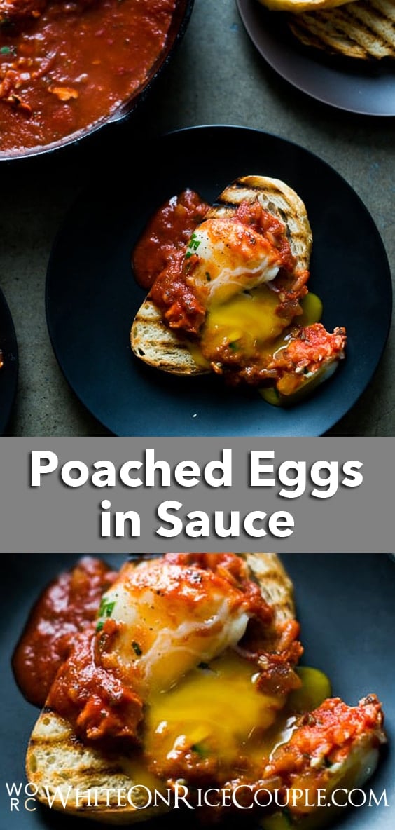 Poached Eggs in Tomato Sauce Shakshuka or Shakshouka Recipe | @whiteonrice