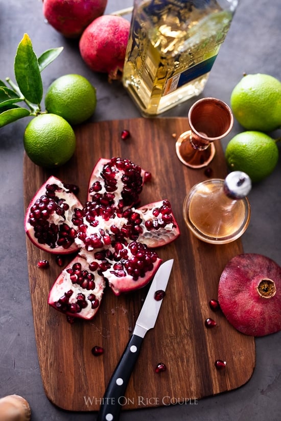 Pomegranate on a cutting board