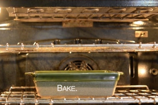 Baking dish in oven