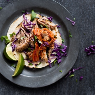 Pulled Pork Tacos with Kimchi Recipe from @whiteonrice