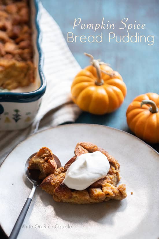 Pumpkin Spice Bread Pudding on a plate