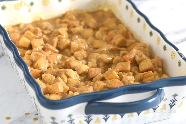 Bread mix in baking dish