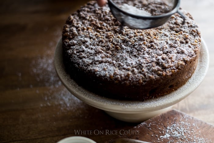 Pumpkin Coffee Cake powdered sugar sprinkled on top