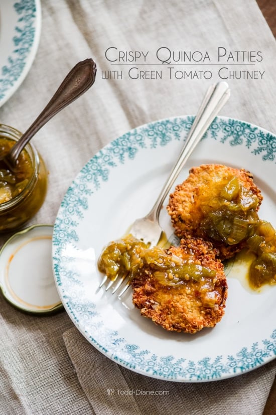 quiona patties on plate with chutney 