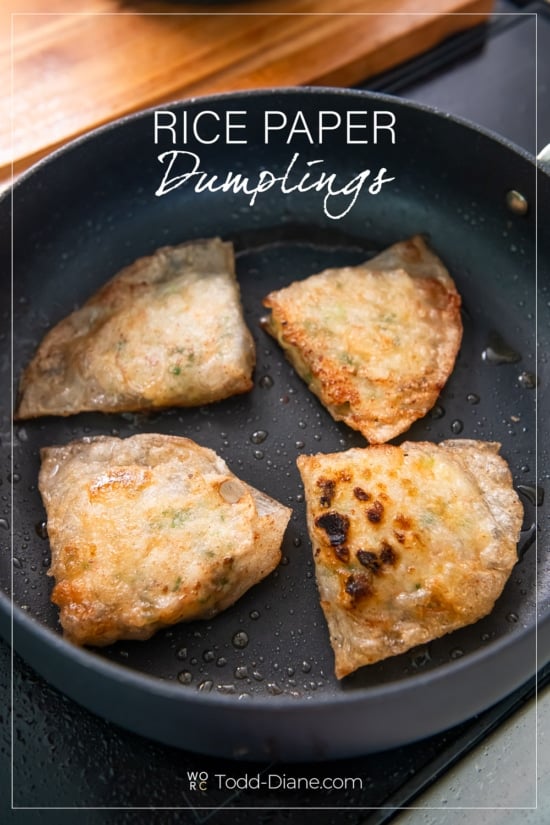 rice paper dumplings in pan