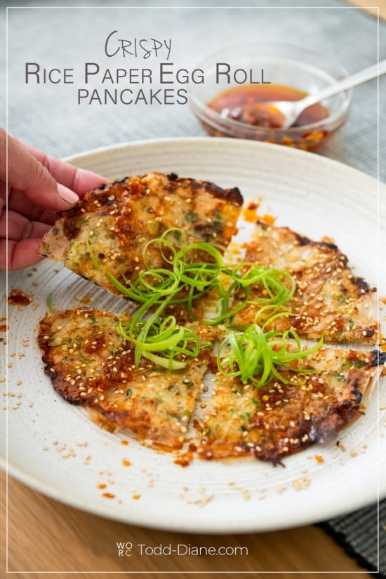 holding a rice papere egg roll pancake slice