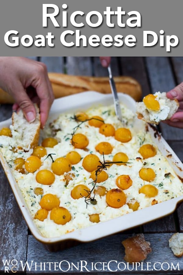 Baked Cherry Tomato, Goat Cheese & Ricotta Dip: easy and delicious cheesy, hot dip appetizer | @whiteonrice |whiteonricecouple.com