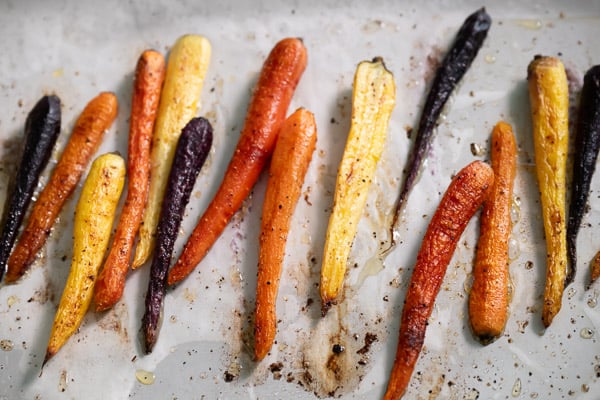 Roasted carrots on baking sheet pan