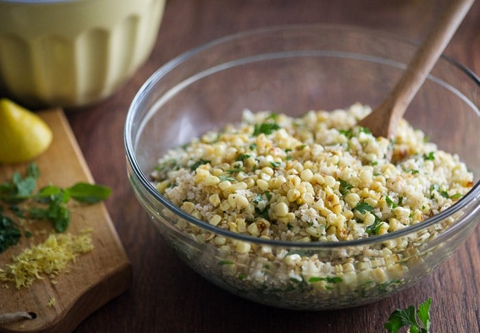 Roasted Corn Tabouli Salad on WhiteOnRiceCouple.com