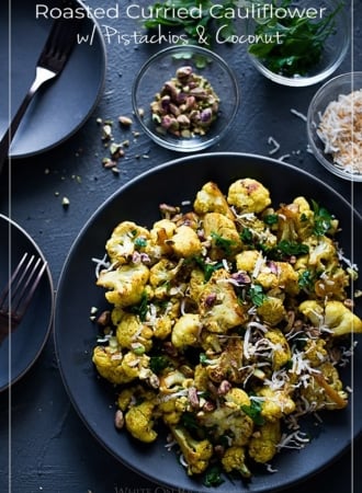 Roasted Curry Cauliflower with Turmeric, Pistachios, Coconut Flakes | @whiteonrice