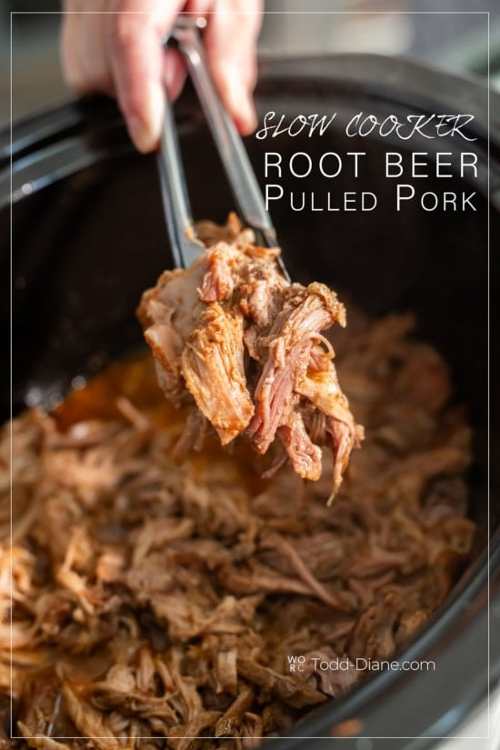 tongs with root beer pulled pork