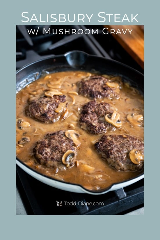 skillet with salisbury steak patties