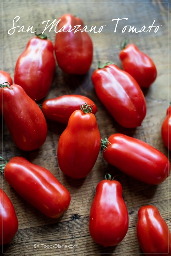 San Marzano Tomatoes Variety on a cutting board