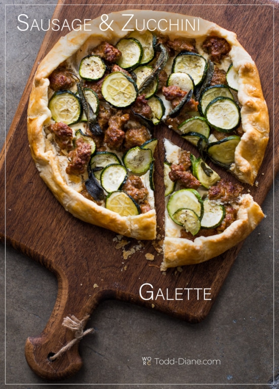 Sausage and Zucchini Galette Recipe that's easy and quick for dinner | @whiteonrice Sausage and Zucchini Galette on a cutting board