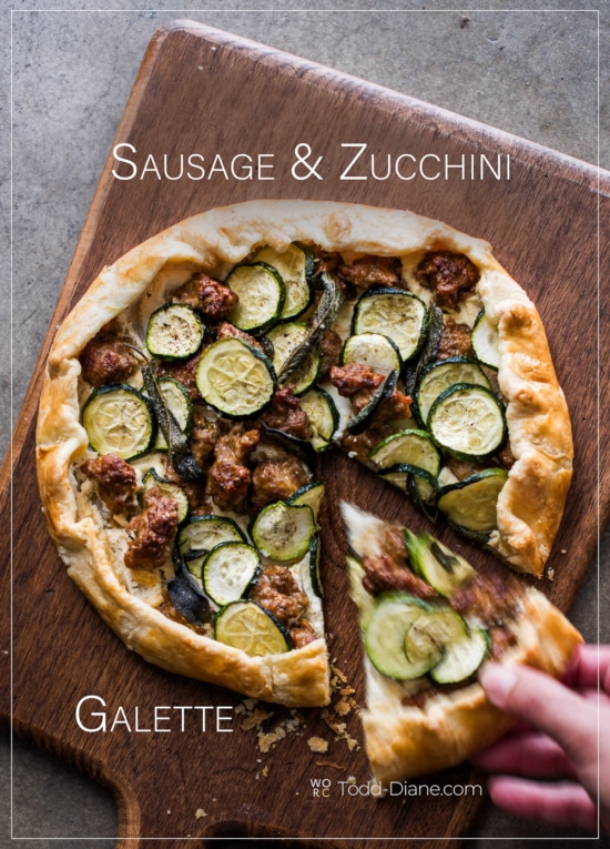 Sausage and Zucchini Galette Recipe that's easy and quick for dinner | @whiteonrice Sausage and Zucchini Galette on a cutting board