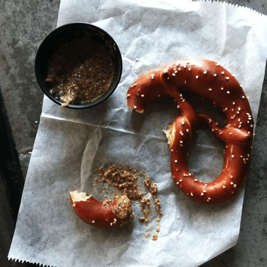 Pretzel and beer at Easy Tiger, Austin Texas photo by @whiteonrice