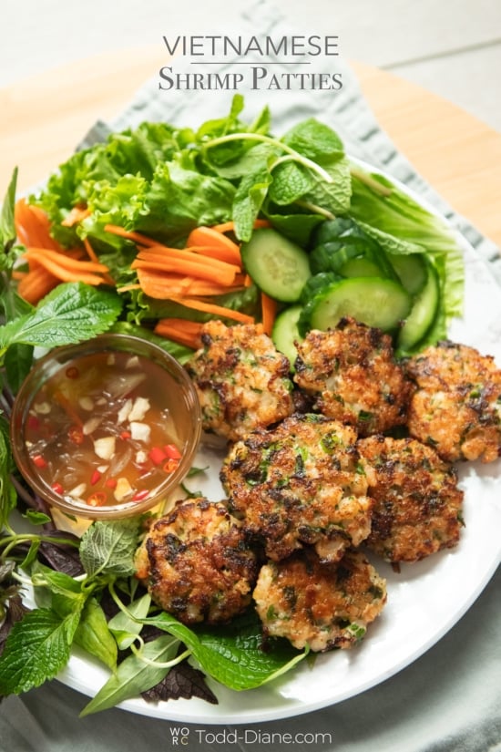 plate of vietnamese shrimp patties with herbs