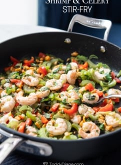 celery and shrimp stir fry in pan