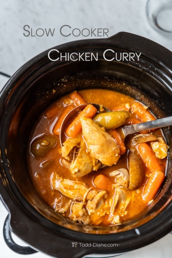 ladle of slow cooker chicken curry 