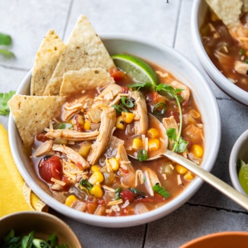 Slow Cooker Chicken Tortilla Soup Recipe EASY | White On Rice