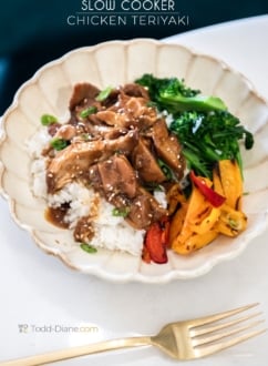 bowl of slow cooker teriyaki chicken