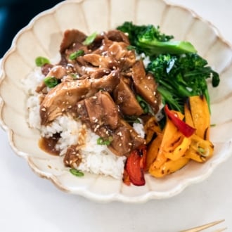 bowl of slow cooker teriyaki chicken