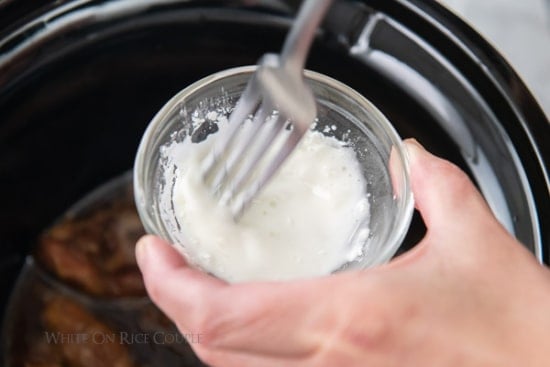 Mixing together the cornstarch and water