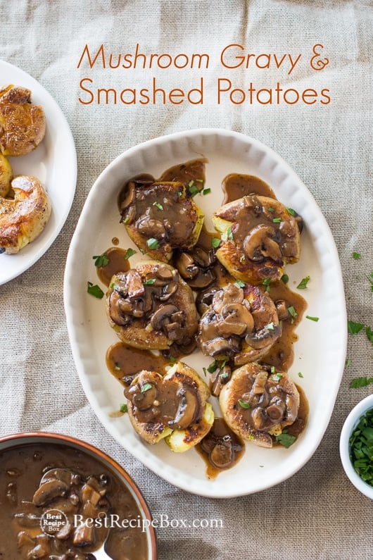 Smashed-potatoes-mushroom-onion-gravy Recipe @bestrecipebox