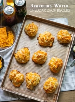 sparkling water cheddar drop biscuits on sheet pan