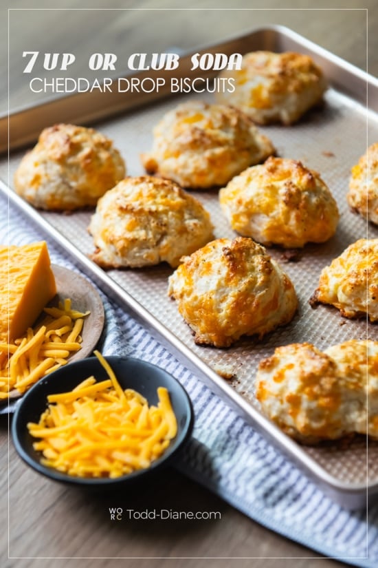 club soda or sparkling water cheddar drop biscuits on pan