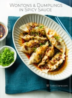 bowl of spicy wontons in sauce