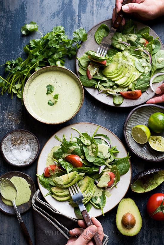 Spinach Avocado Salad with Creamy Cilantro Dressing Recipe | @whiteonrice
