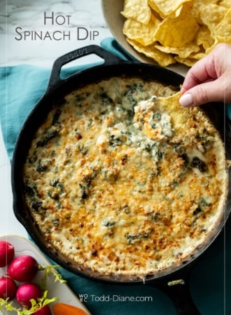 holding chip in hot stovetop spinach dip recipe