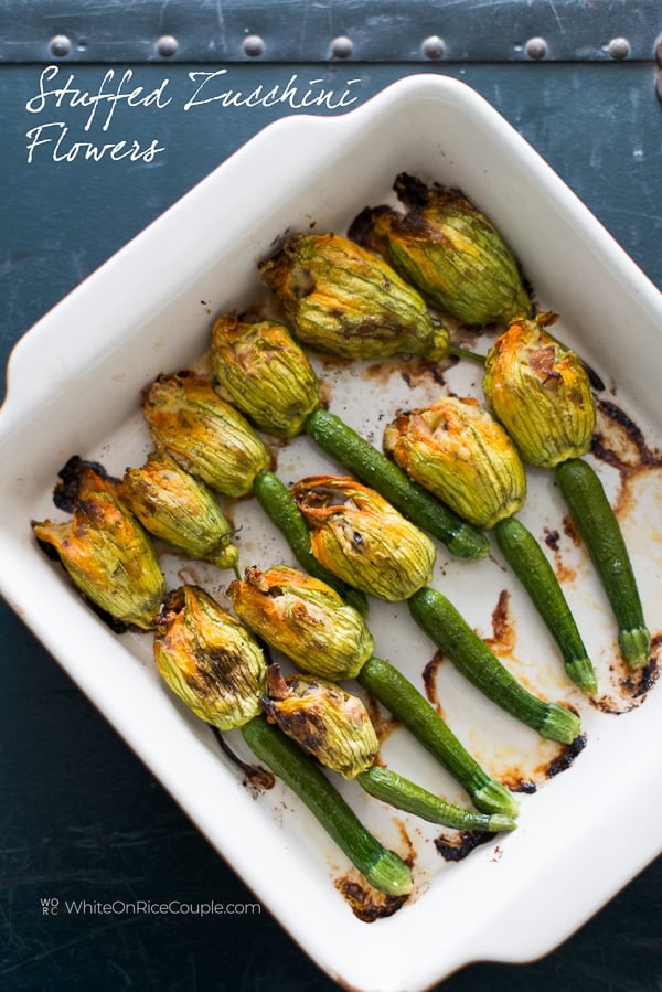 Roasted Zucchini Flowers Stuffed with Bacon, Mushroom & Ricotta