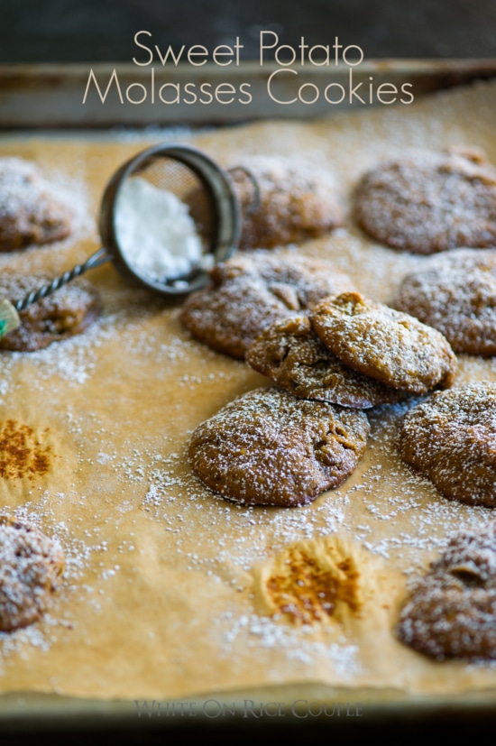 Sweet Potato Molasses Cookies on a baking sheet